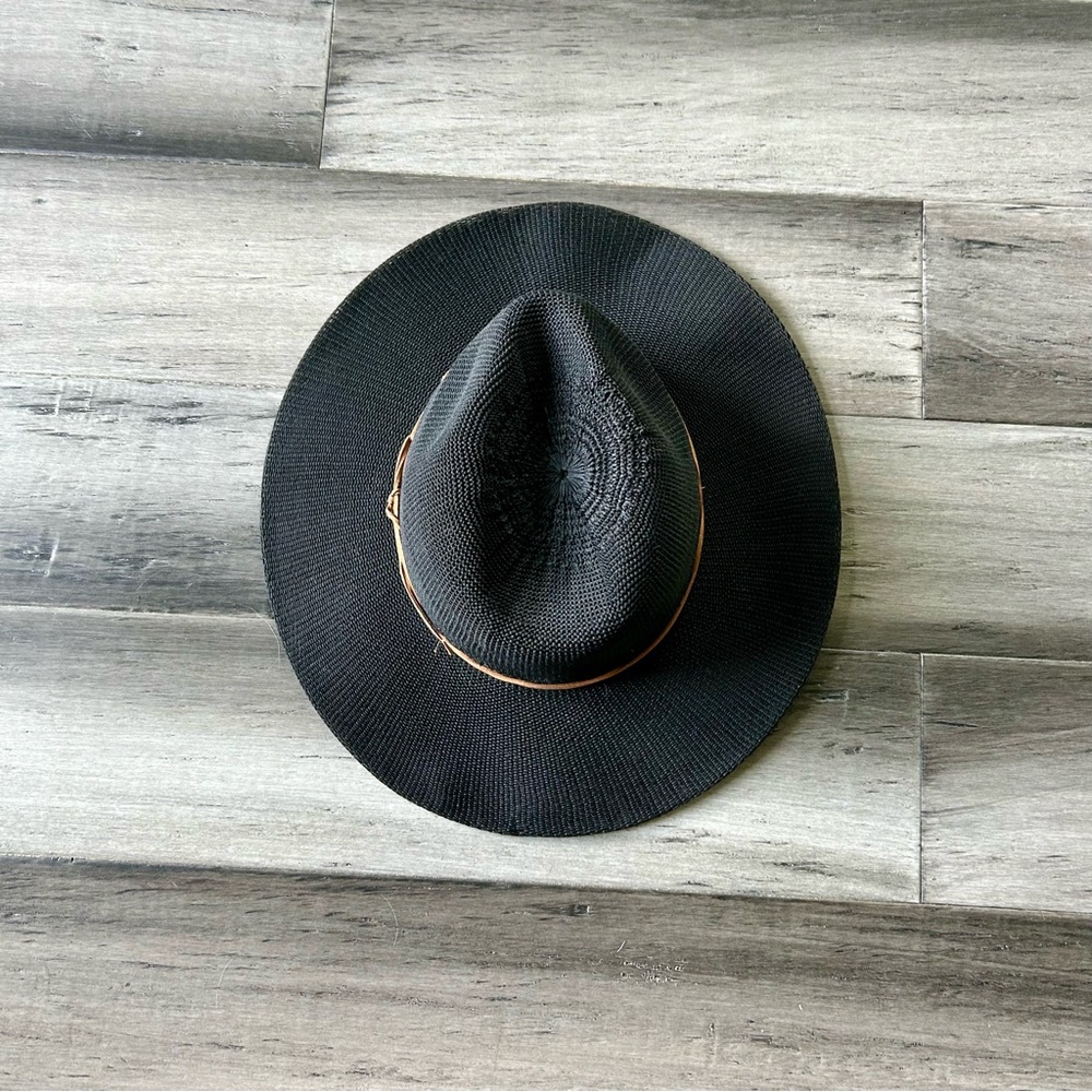 💜 LAST CHANCE Black Woven Style Panama Hat Straw Hat Wide Brim Fedora - Picture 2 of 6